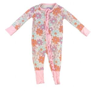 POPPY KIDS Premium Ruffle Floral Print Bamboo Sleeper Romper- 3-6M